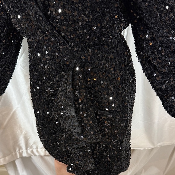DEAR JOHN BLACK SEQUIN LONG SLEEVE MINI DRESS XS NWT - Picture 6 of 11